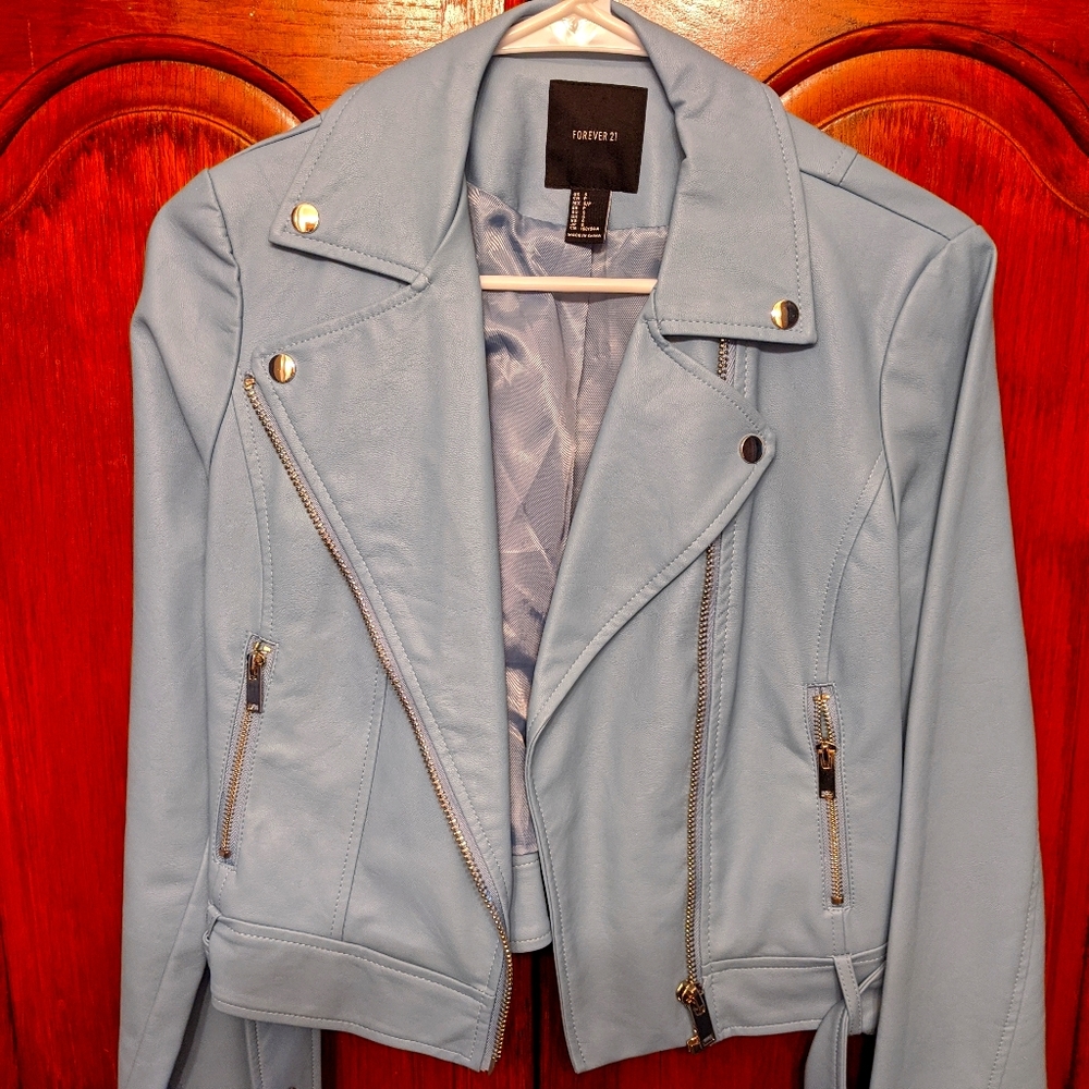 Blue leather jacket